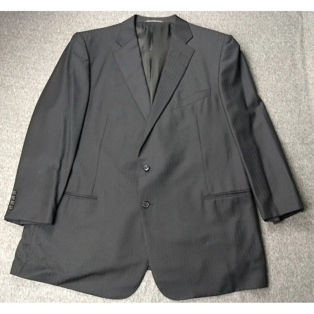 Ermenegildo Zegna Su Misura Suit 52R Black Tonal Stripe Wool Cashmere 41x30 Pnts